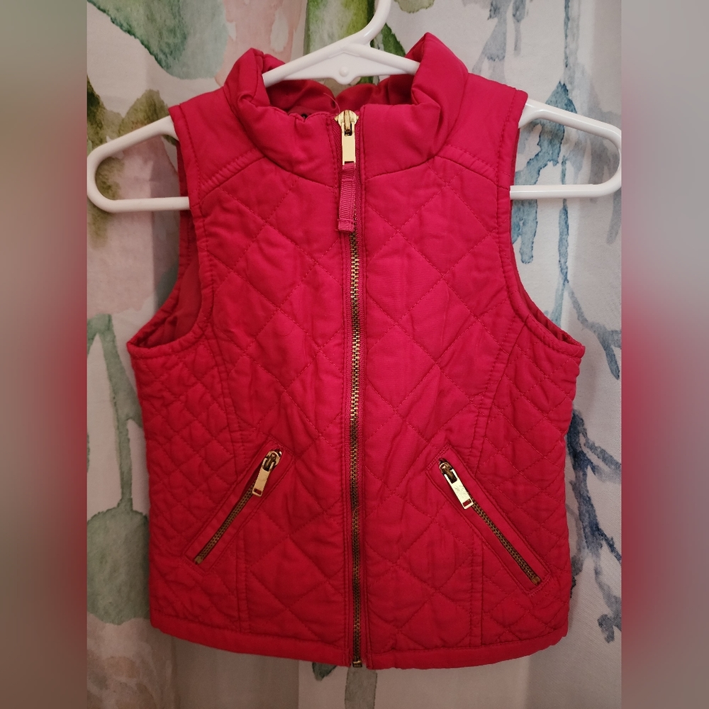 Osh Kosh Baby Girls Hot Pink Quilted Vest   with Gold Zipper sz 18 mo